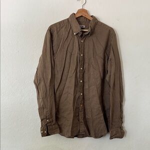 Casual Men's Brown Linen Button-Down Shirt